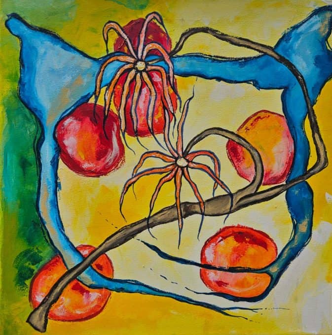 Schilderij 'Flora in blauw droomveld '