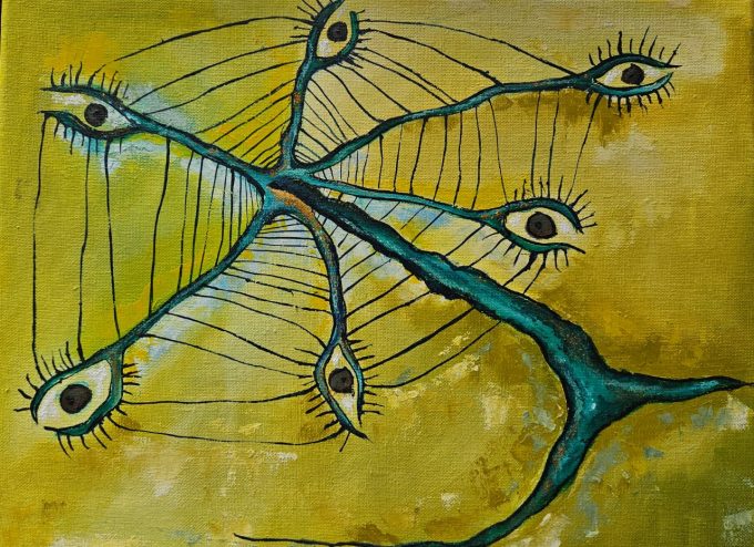 Schilderij 'Web der ogen'